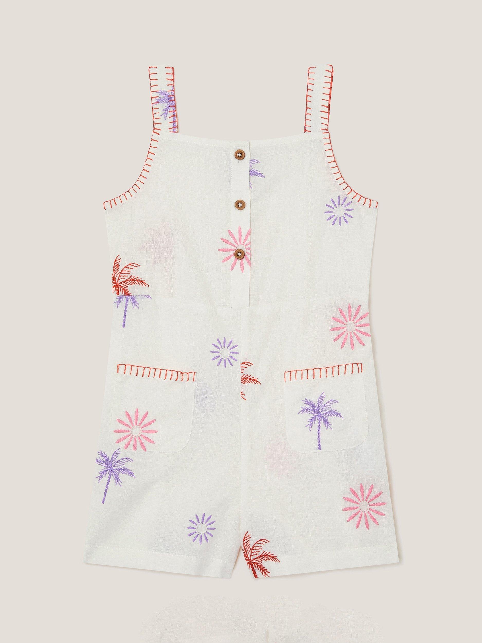 Product image 1 of 3, which shows Monsoon Kids' Cotton Embroidered Playsuit, Ivory, 3 years
