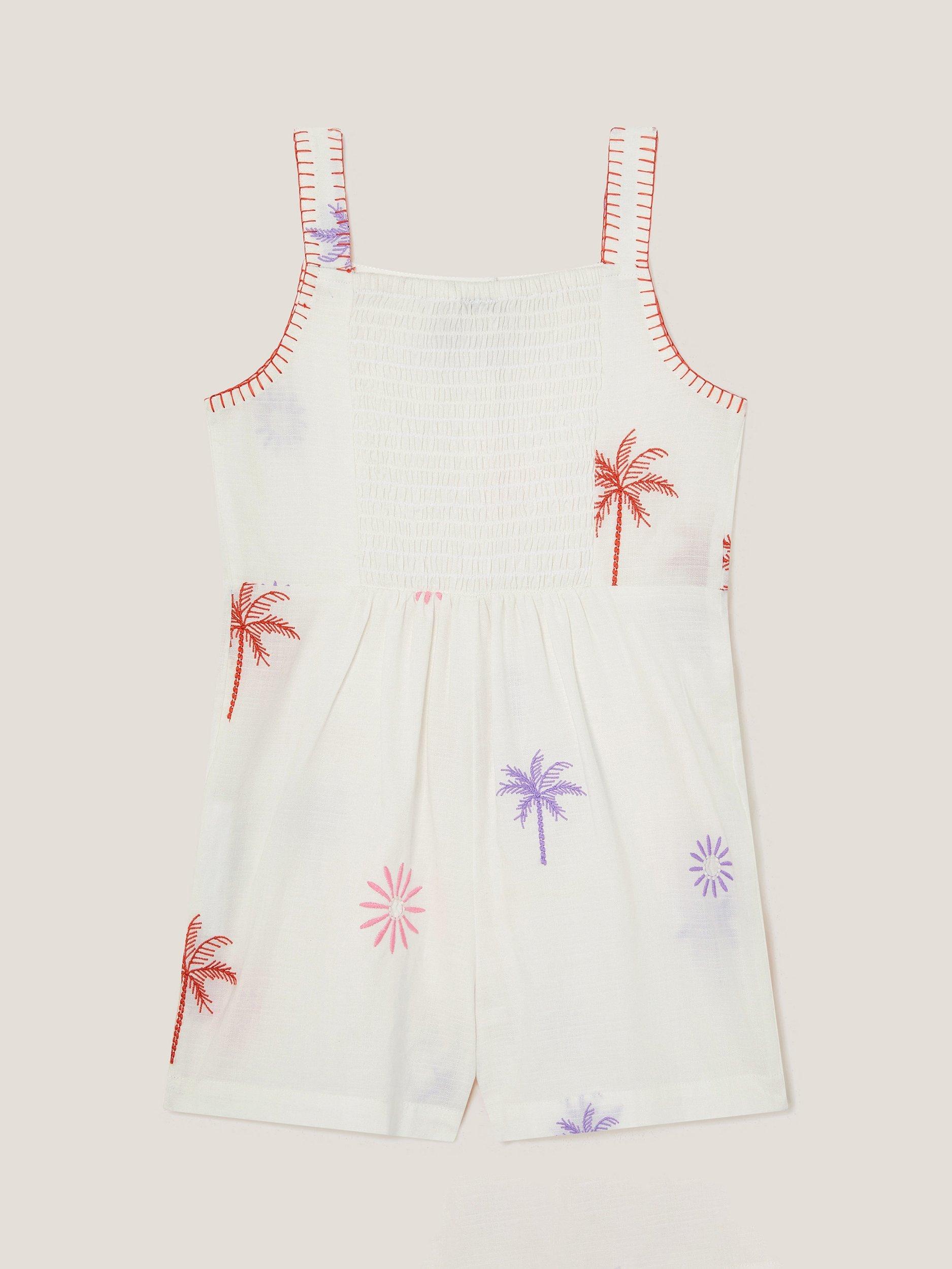 Product image 2 of 3, which shows Monsoon Kids' Cotton Embroidered Playsuit, Ivory, 3 years