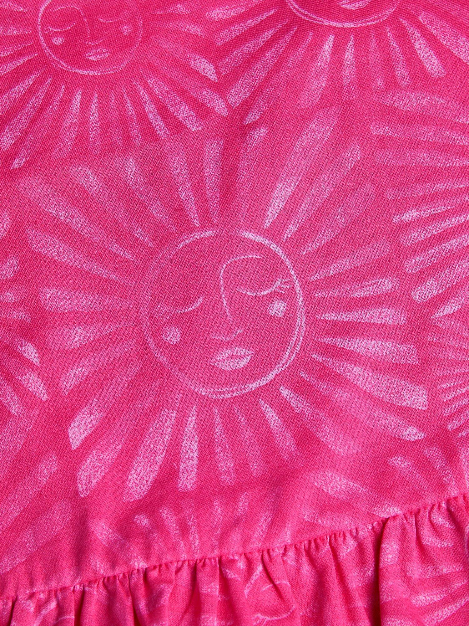 Product image 3 of 3, which shows Monsoon Kids' Cotton Sun Print Frilly Top, Pink, 5-6 years