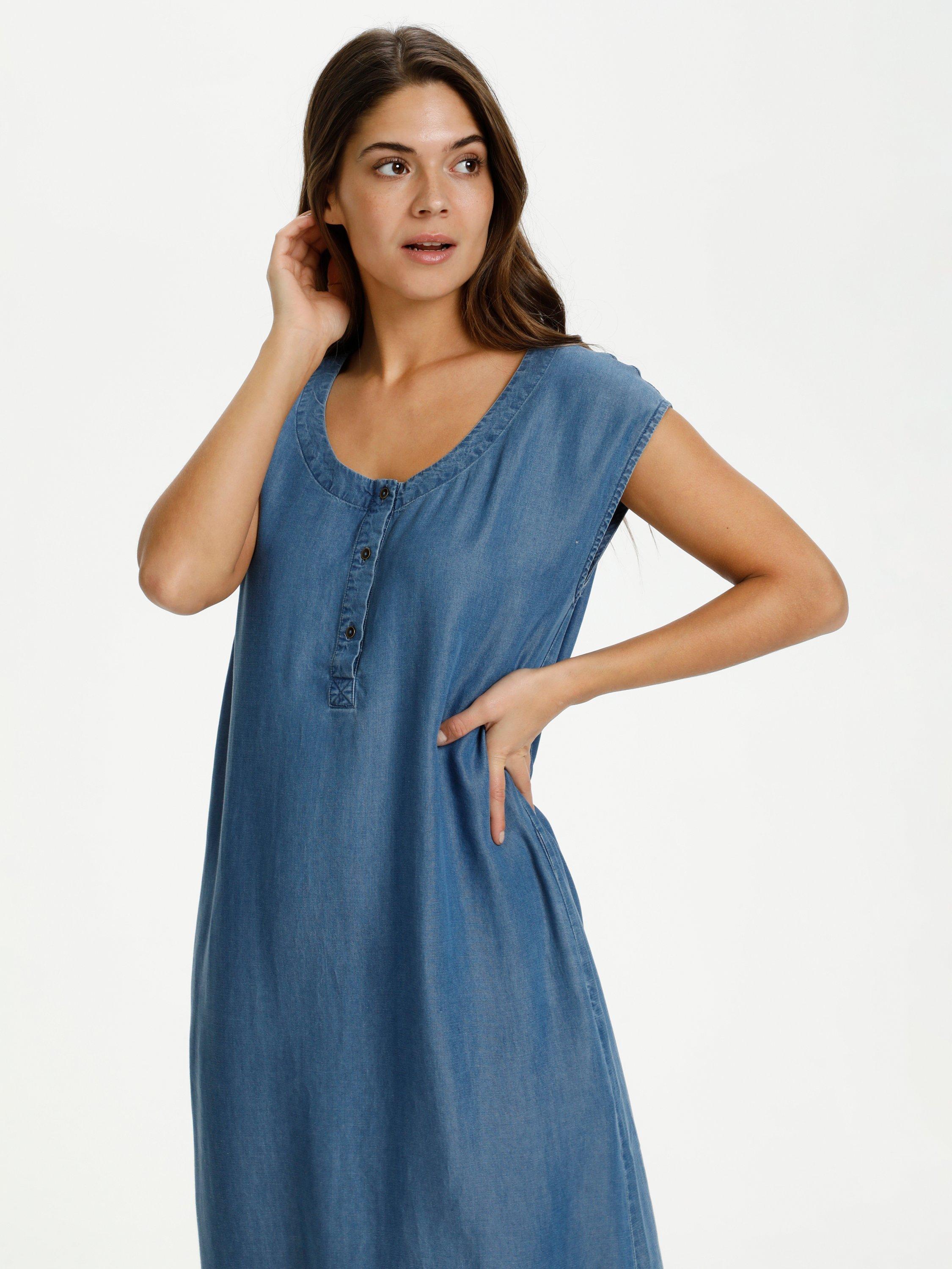 Product image 3 of 6, which shows KAFFE Pelina Short Sleeve Denim Midi Dress, Mid Blue, S