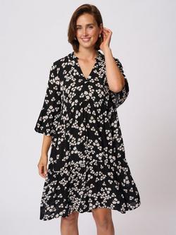 KAFFE Hera Amber Floral Relaxed Fit Knee Length Dress, Black/Multi, Black/Multi