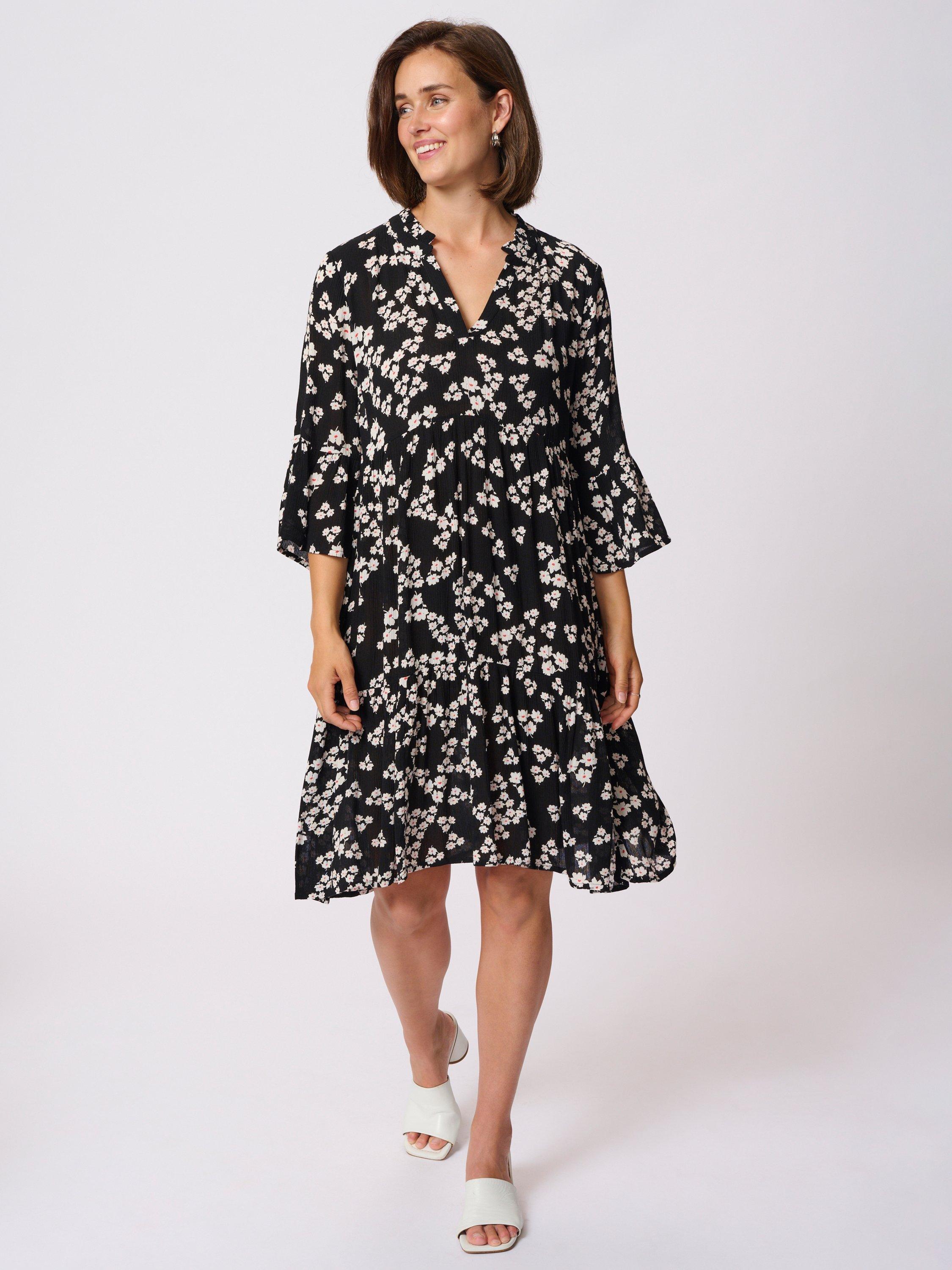 Product image 3 of 6, which shows KAFFE Hera Amber Floral Relaxed Fit Knee Length Dress, Black/Multi, 8