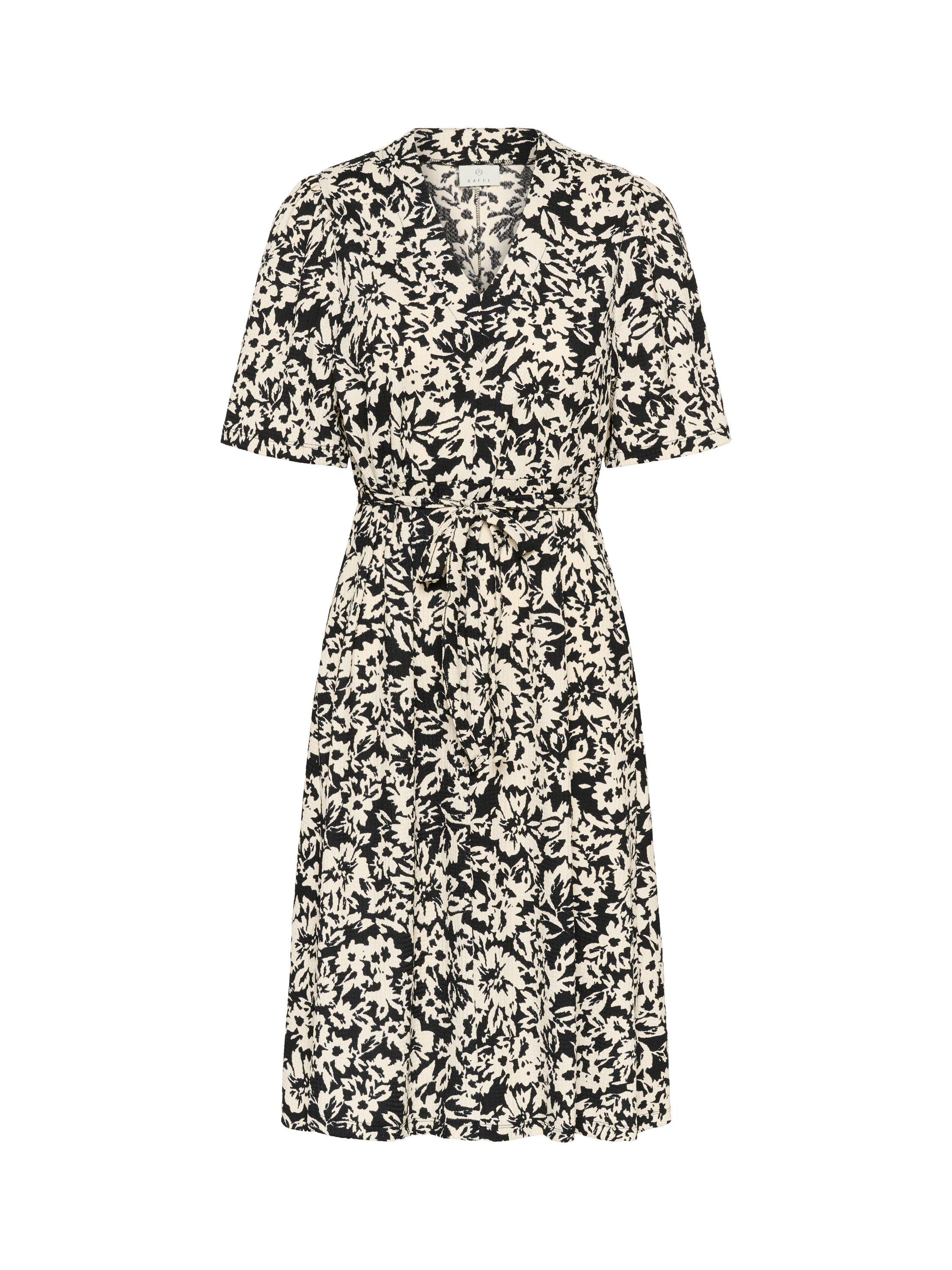 Product image 4 of 5, which shows KAFFE Eisa Jersey Tea Knee Length Dress, Black/Multi, XS