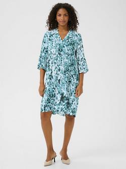 KAFFE Hera Amber Leopard Relaxed Fit Knee Length Dress, Green/Multi, Green/Multi