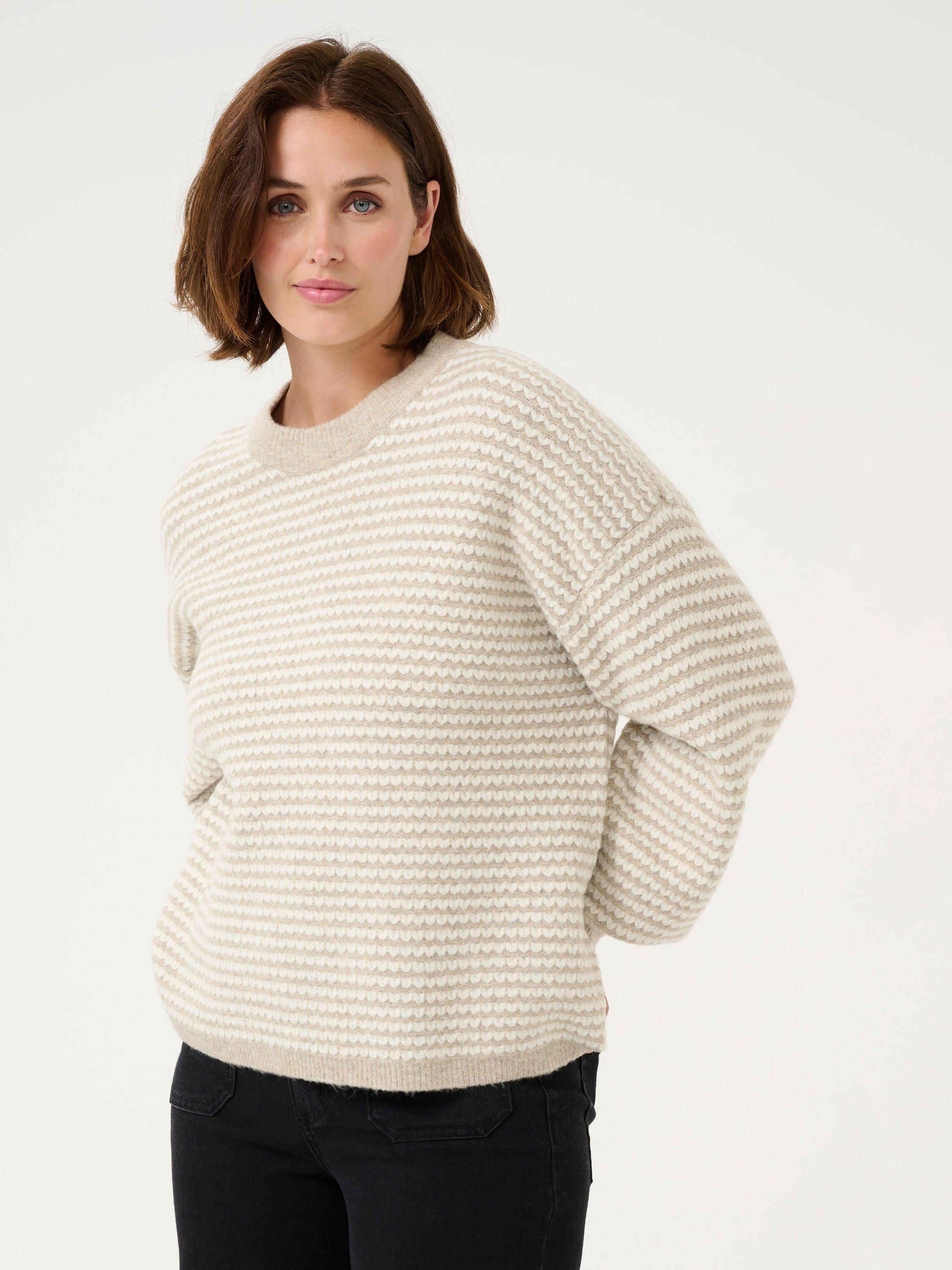 KAFFE Ellery Stripe Relaxed Jumper, Beige