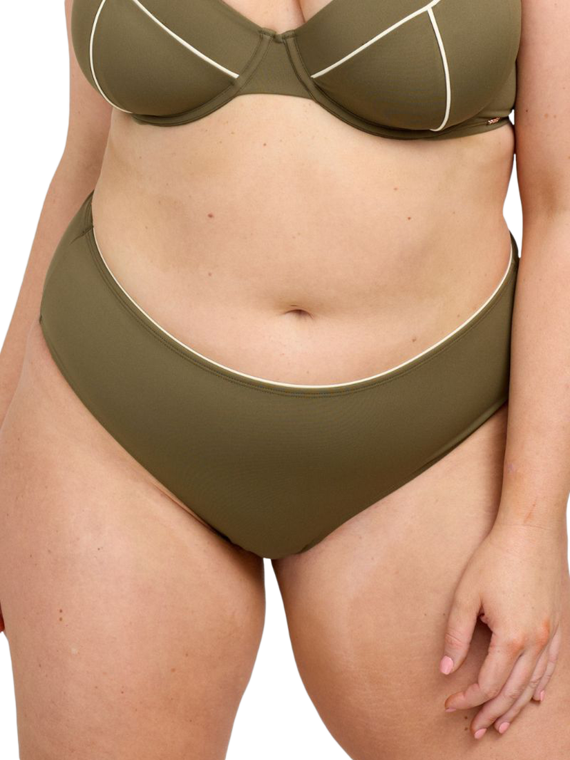 Product image 2 of 6, which shows Oola Lingerie Tummy Control Mid-Rise Bikini Bottoms, Olive, 14-16