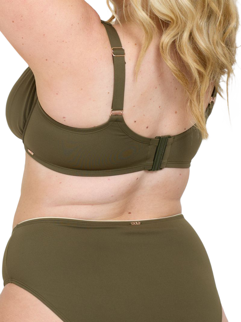 Product image 3 of 6, which shows Oola Lingerie Tummy Control Mid-Rise Bikini Bottoms, Olive, 14-16