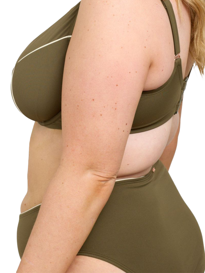 Product image 4 of 6, which shows Oola Lingerie Tummy Control Mid-Rise Bikini Bottoms, Olive, 14-16