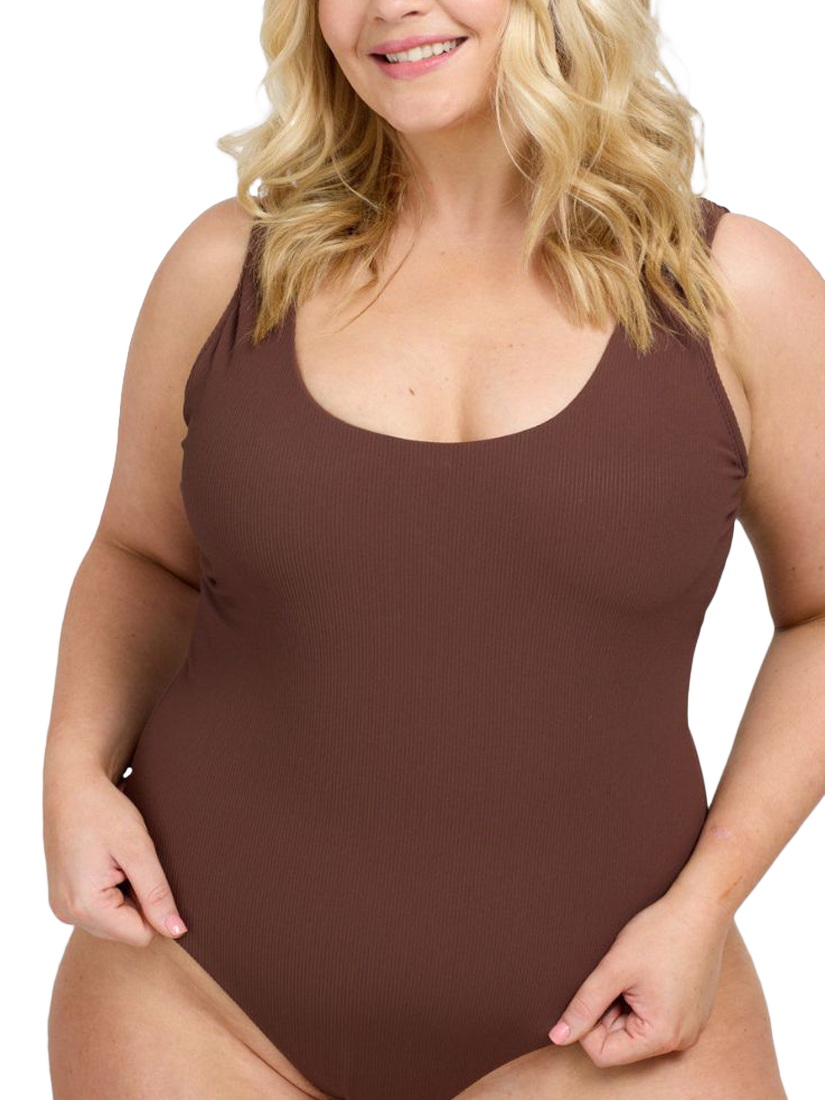 Product image 2 of 6, which shows Oola Lingerie Tummy Control Underwired Swimsuit, Chocolate, 38D