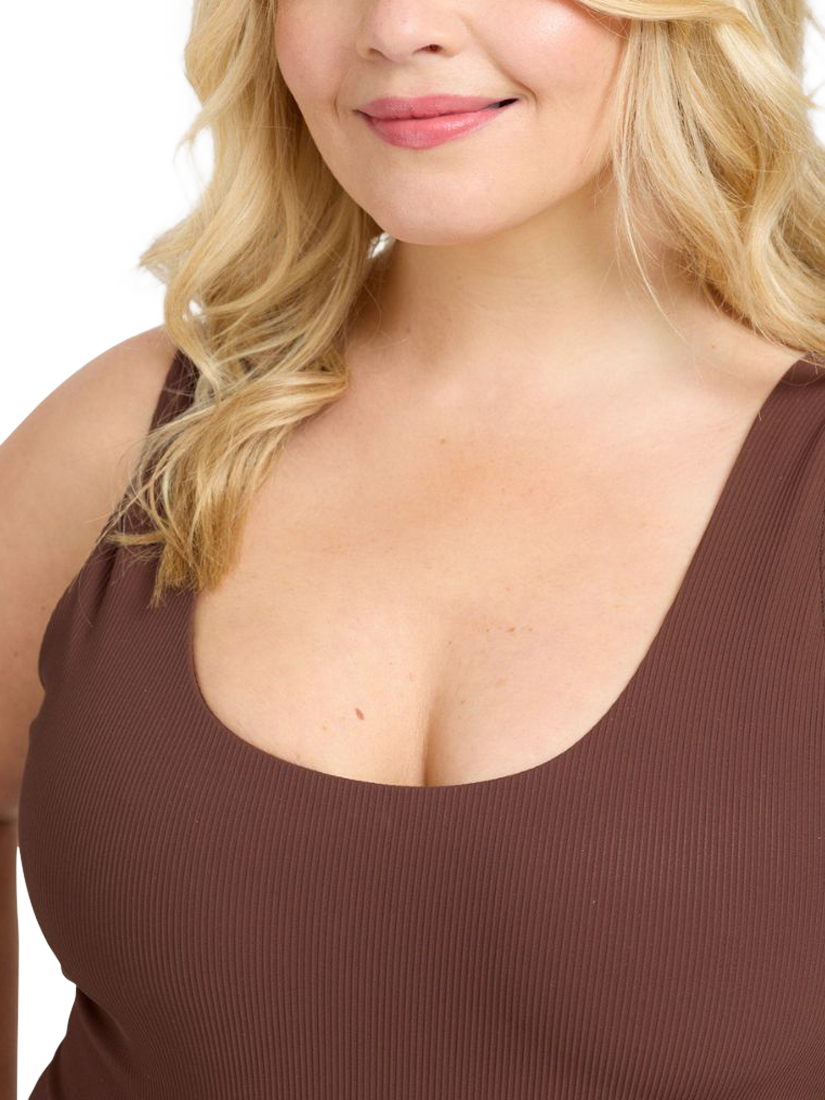 Product image 3 of 6, which shows Oola Lingerie Tummy Control Underwired Swimsuit, Chocolate, 38D