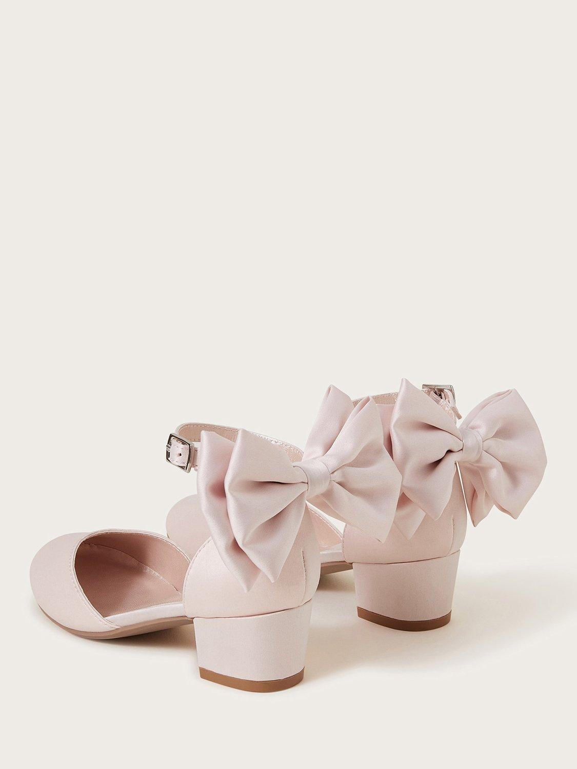 Product image 3 of 3, which shows Monsoon Kids' Sara Satin Bow 2-Part Heeled Shoes, Pink, 7 Jnr