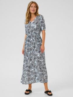 KAFFE Isolde Amber Leaf Print Dress, Blue, Blue