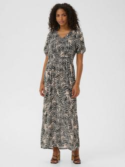 KAFFE Isolde Leafy Flared Maxi Dress, Green/Multi, Grey/Multi