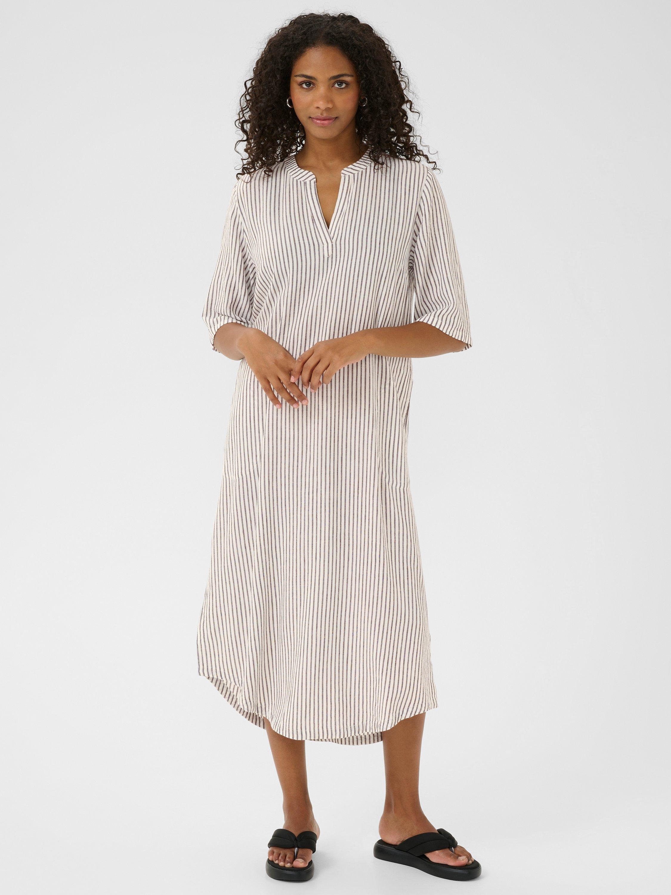 Product image 1 of 4, which shows KAFFE Milia Stripe Kaftan Midi Dress, Grey/Multi, 8