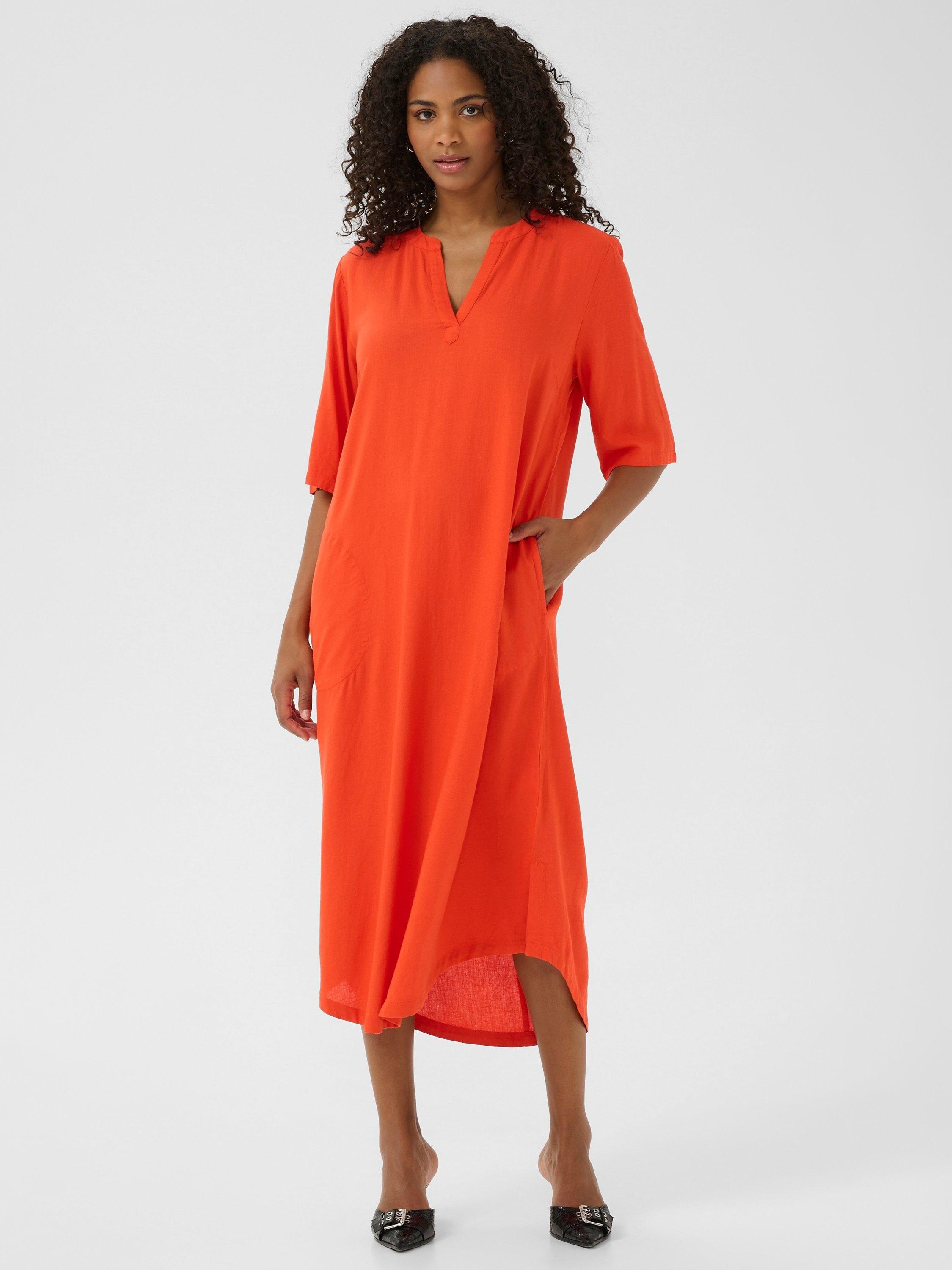 Product image 1 of 4, which shows KAFFE Milia V-Neck Kaftan Dress, Mid Red, 8