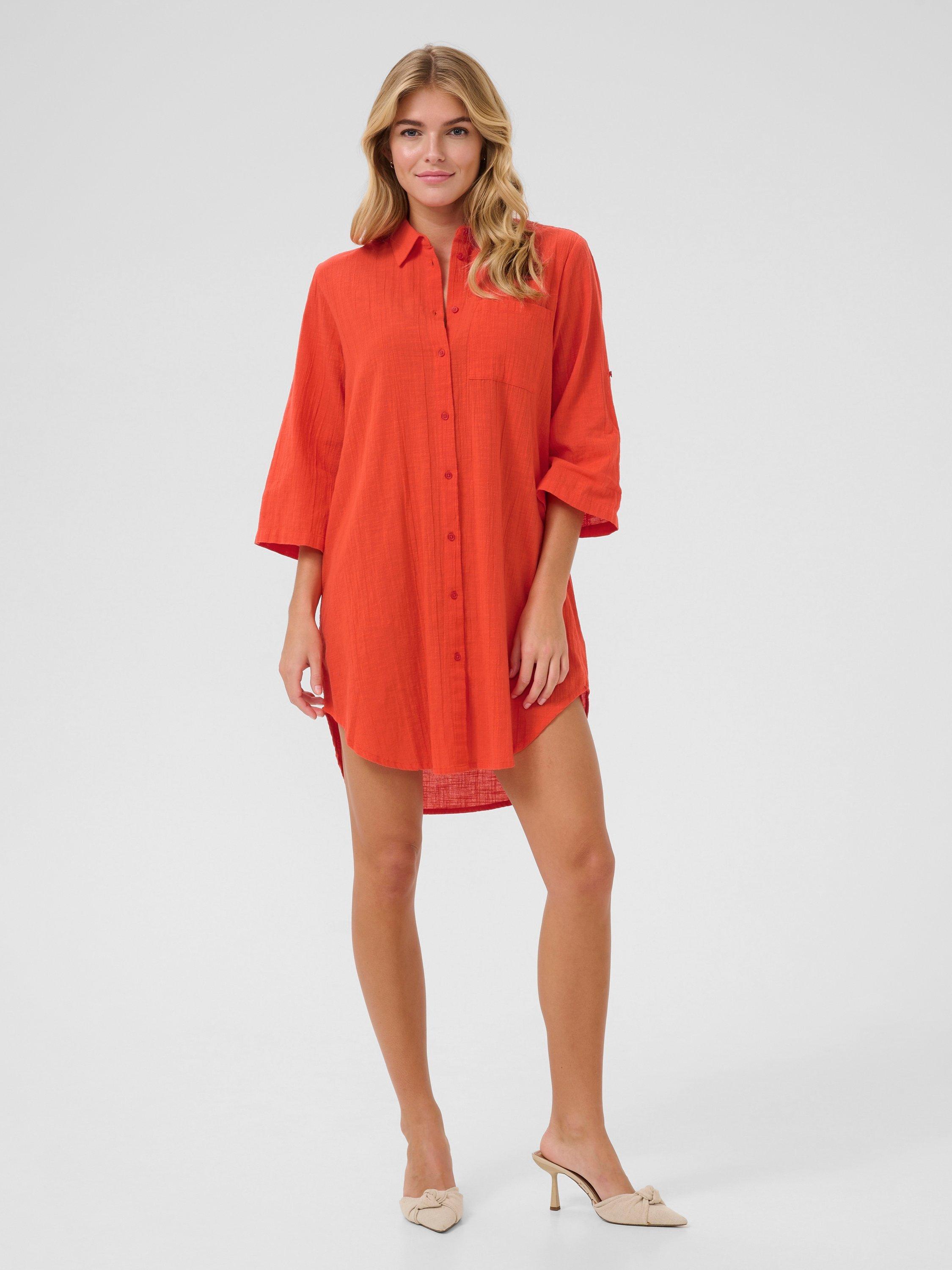 Product image 1 of 6, which shows KAFFE Pauline Shirt Mini Dress, Mid Red, 12