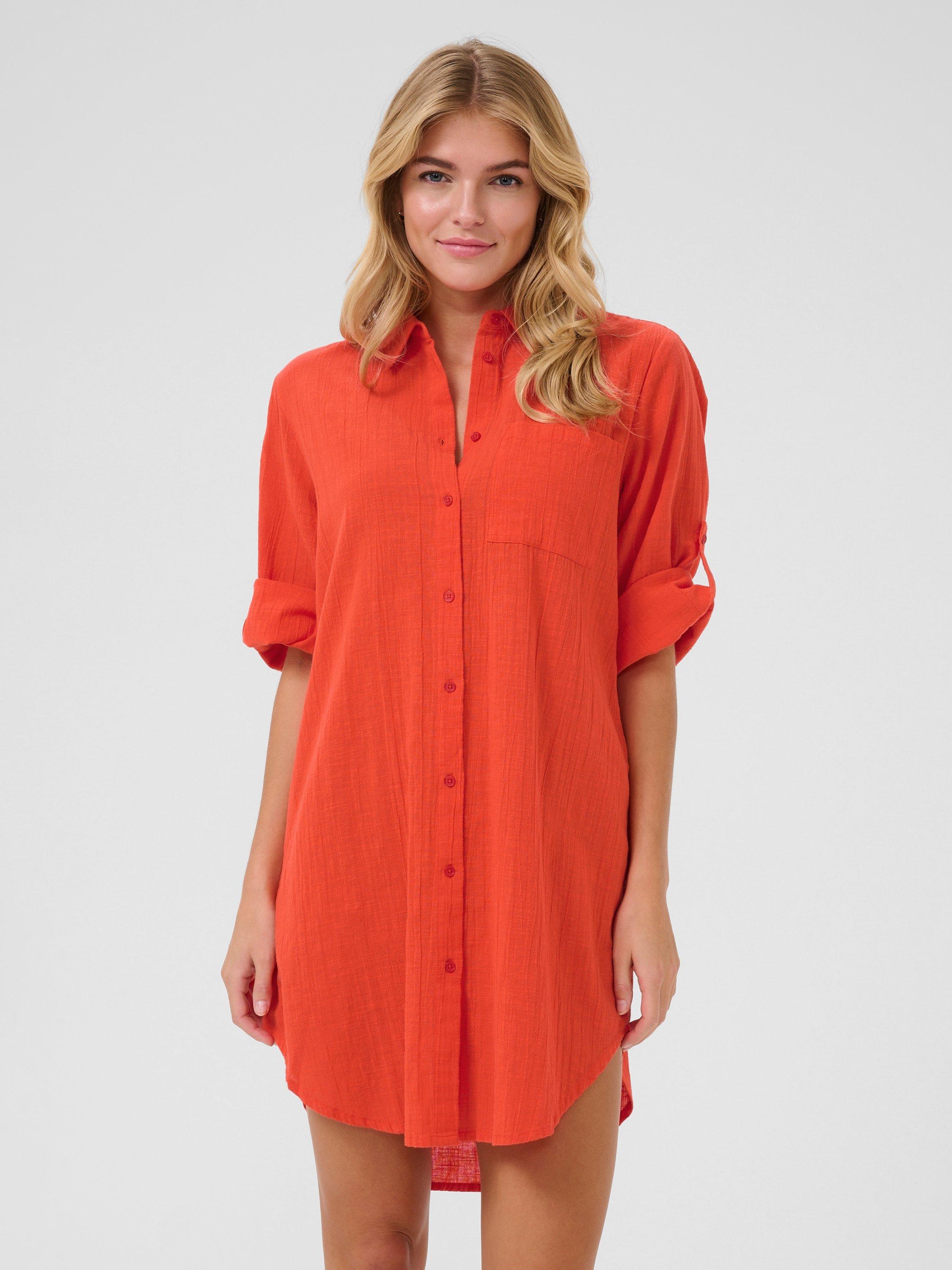 Product image 3 of 6, which shows KAFFE Pauline Shirt Mini Dress, Mid Red, 12