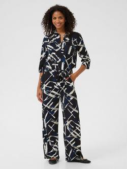 KAFFE Rutie Abstract Straight Leg Jumpsuit, Black/Multi, Black/Multi