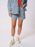 KAFFE Babeth Floral Embroidered Denim Shorts, Blue/Multi