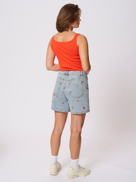 KAFFE Babeth Floral Embroidered Denim Shorts, Blue/Multi - view 2, Blue/Multi