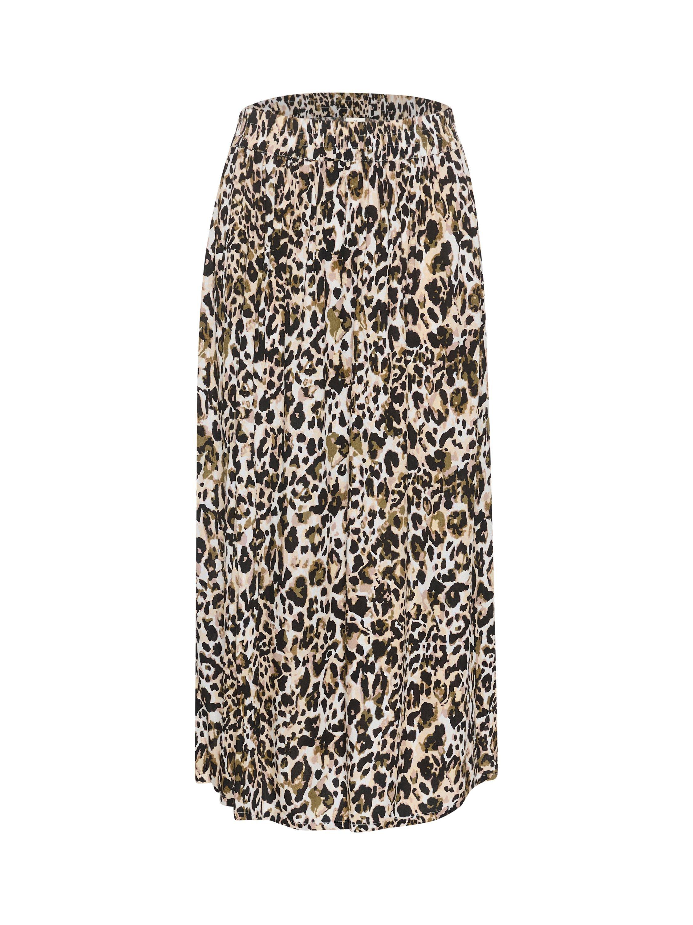 Product image 5 of 6, which shows KAFFE Dagmar Animal Print Midi Skirt, Beige/Multi, S