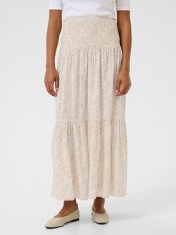 KAFFE Abstract Tiered Smock Maxi Skirt, Beige, Beige