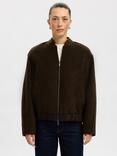 Selected Reign Lano Wool Blend Bomber Jacket, Brown