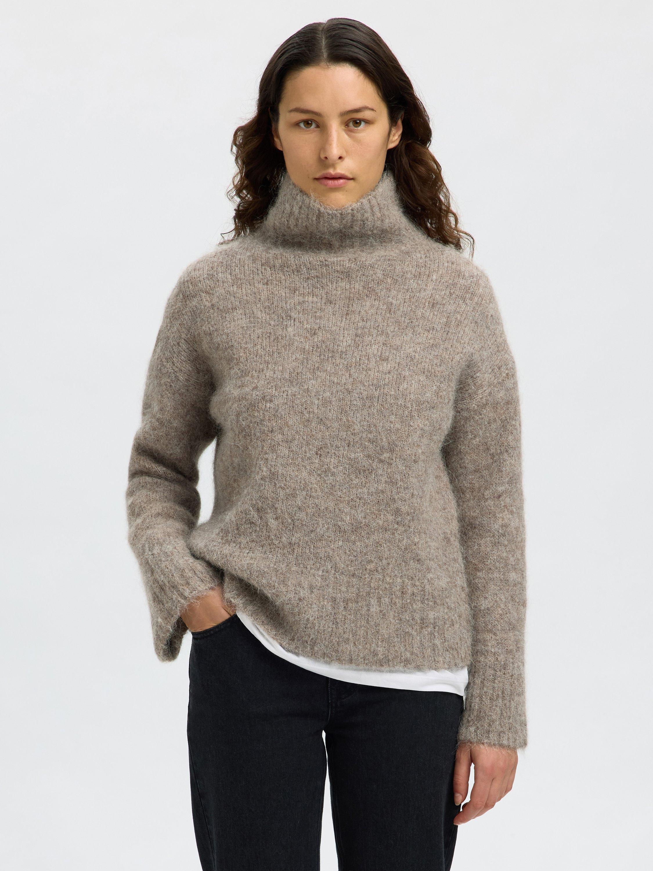 Product image 1 of 5, which shows Selected Gabriella Long Sleeve High Neck Jumper, Steel Grey, XS