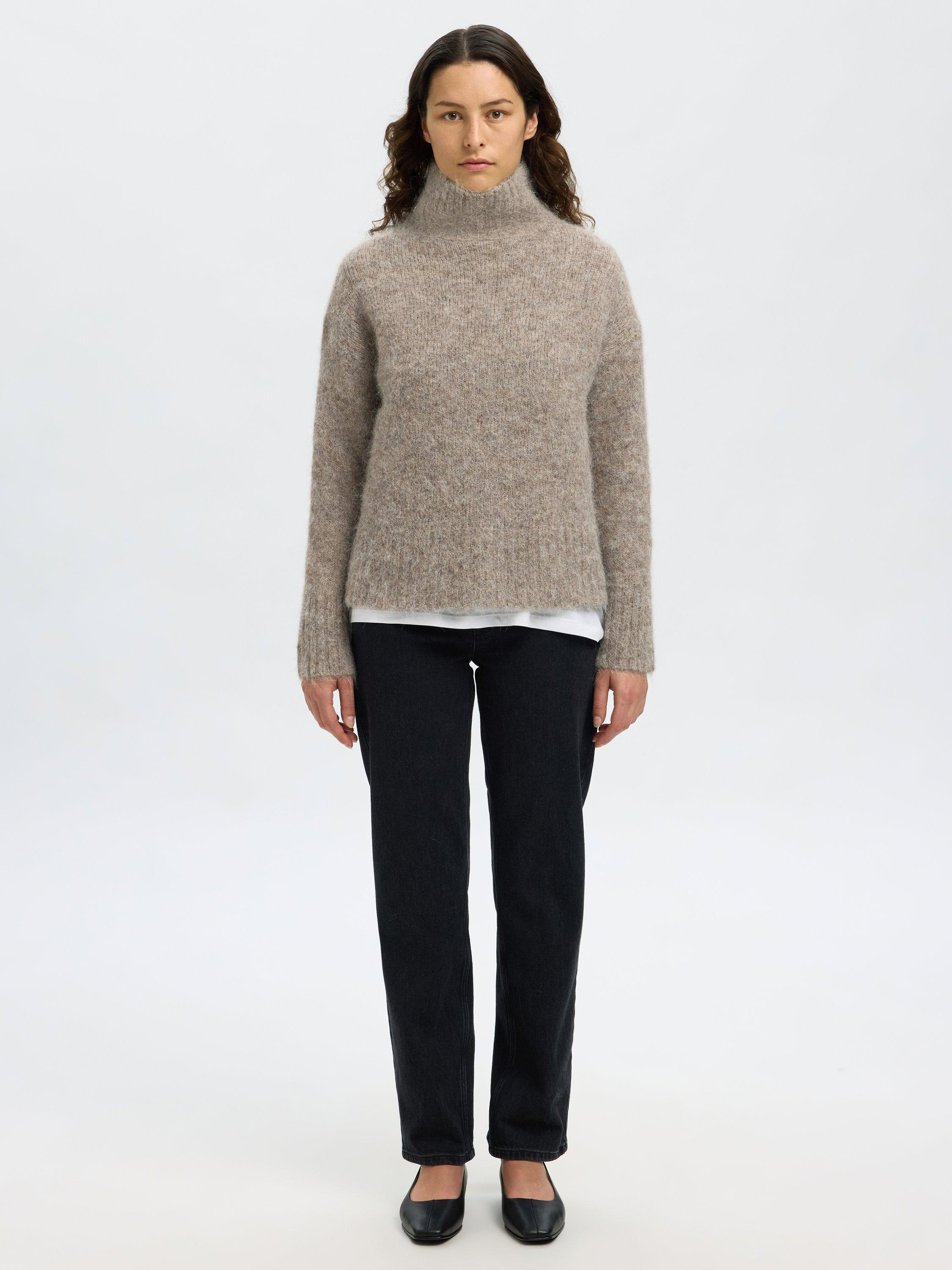 Product image 3 of 5, which shows Selected Gabriella Long Sleeve High Neck Jumper, Steel Grey, XS