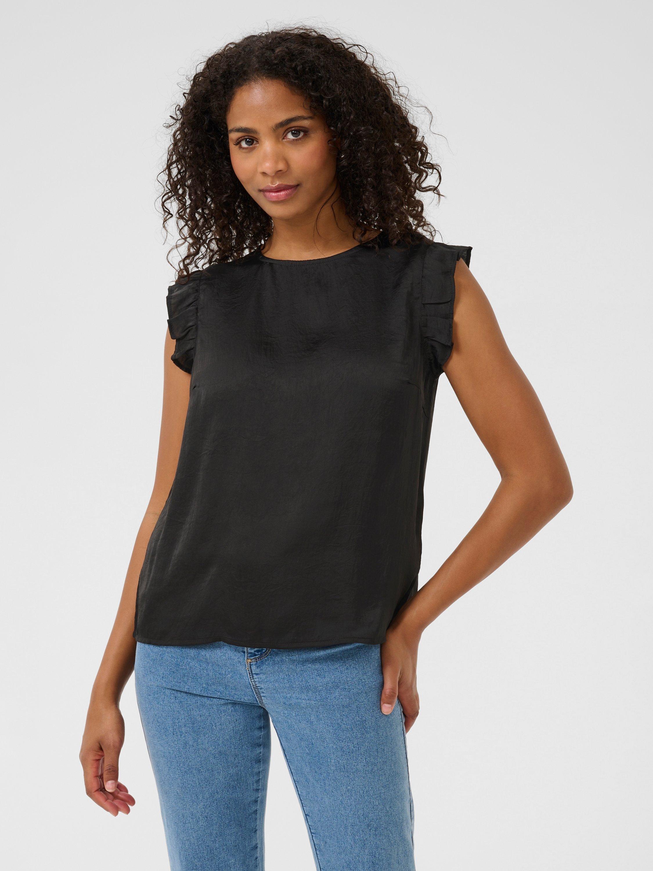 Product image 1 of 5, which shows KAFFE Ariel Satin Flutter Sleeve Blouse, Black, 8
