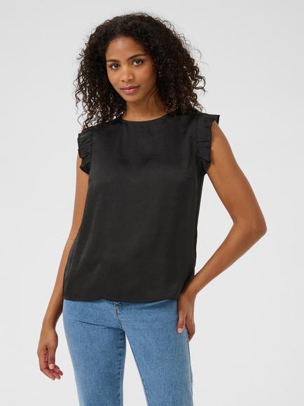 KAFFE Ariel Satin Flutter Sleeve Blouse, Black, Black