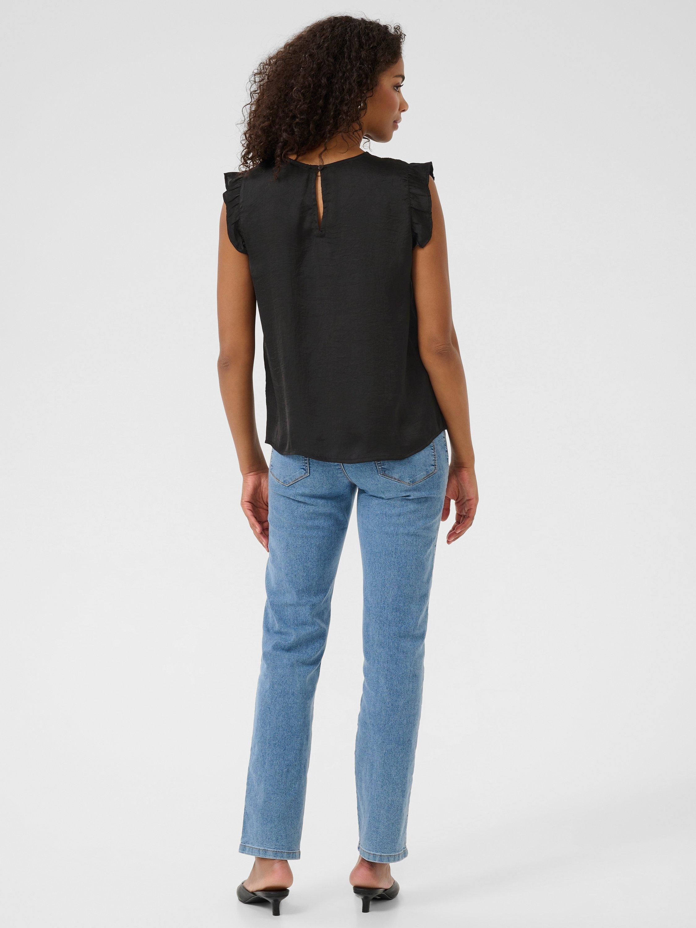 Product image 2 of 5, which shows KAFFE Ariel Satin Flutter Sleeve Blouse, Black, 8