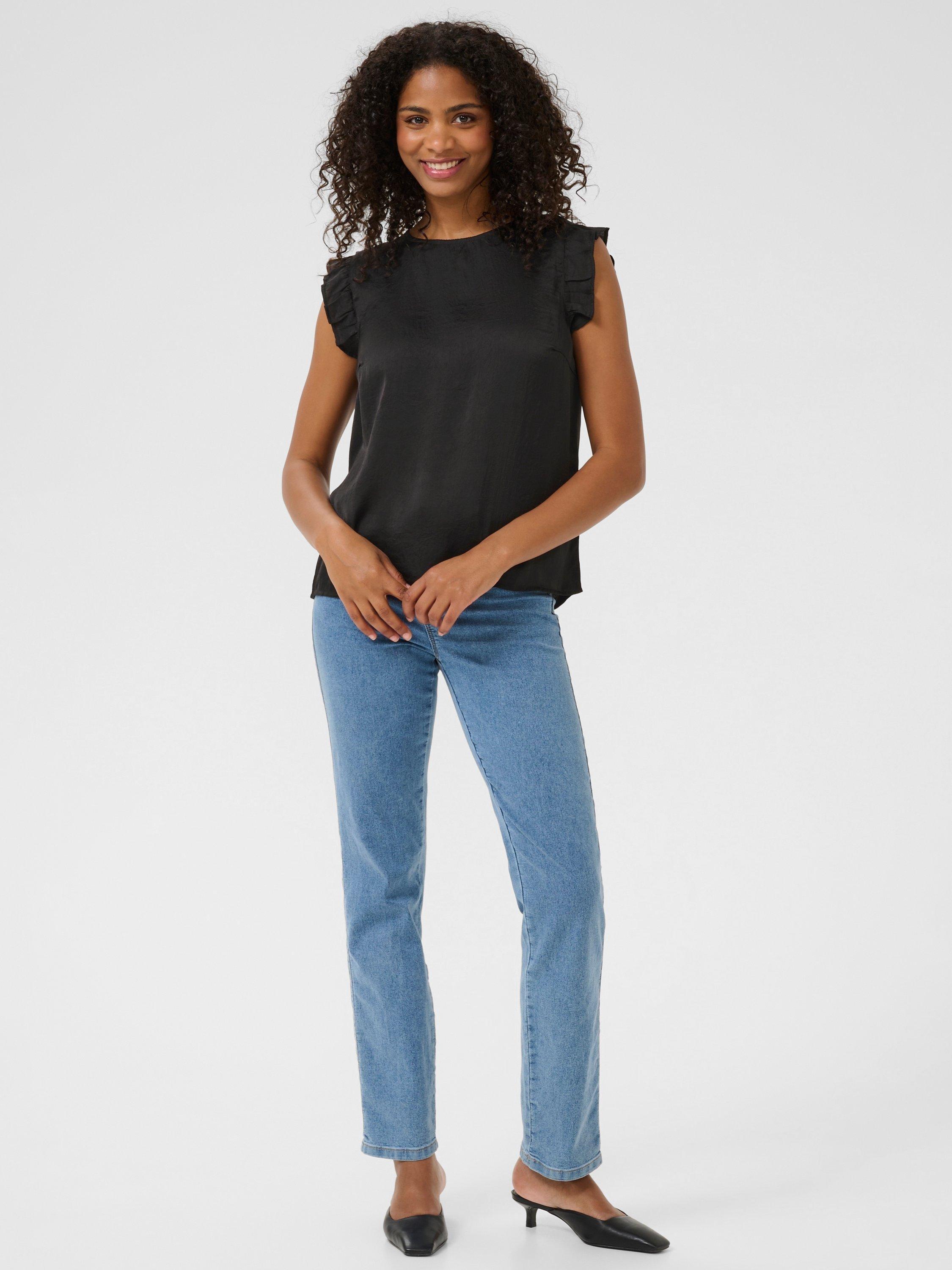 Product image 3 of 5, which shows KAFFE Ariel Satin Flutter Sleeve Blouse, Black, 8