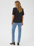 KAFFE Ariel Satin Short Sleeve Blouse, Black