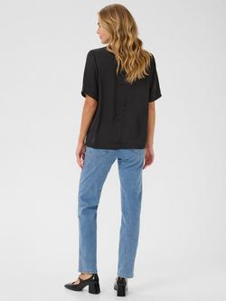 KAFFE Ariel Satin Short Sleeve Blouse, Black - view 2, Black