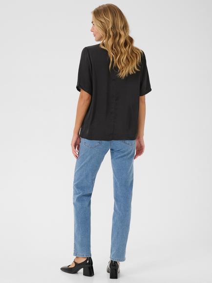 KAFFE Ariel Satin Short Sleeve Blouse, Black - view 2, Black