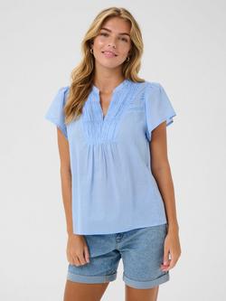 KAFFE Karli Textured Cotton Blouse, Mid Blue, Mid Blue
