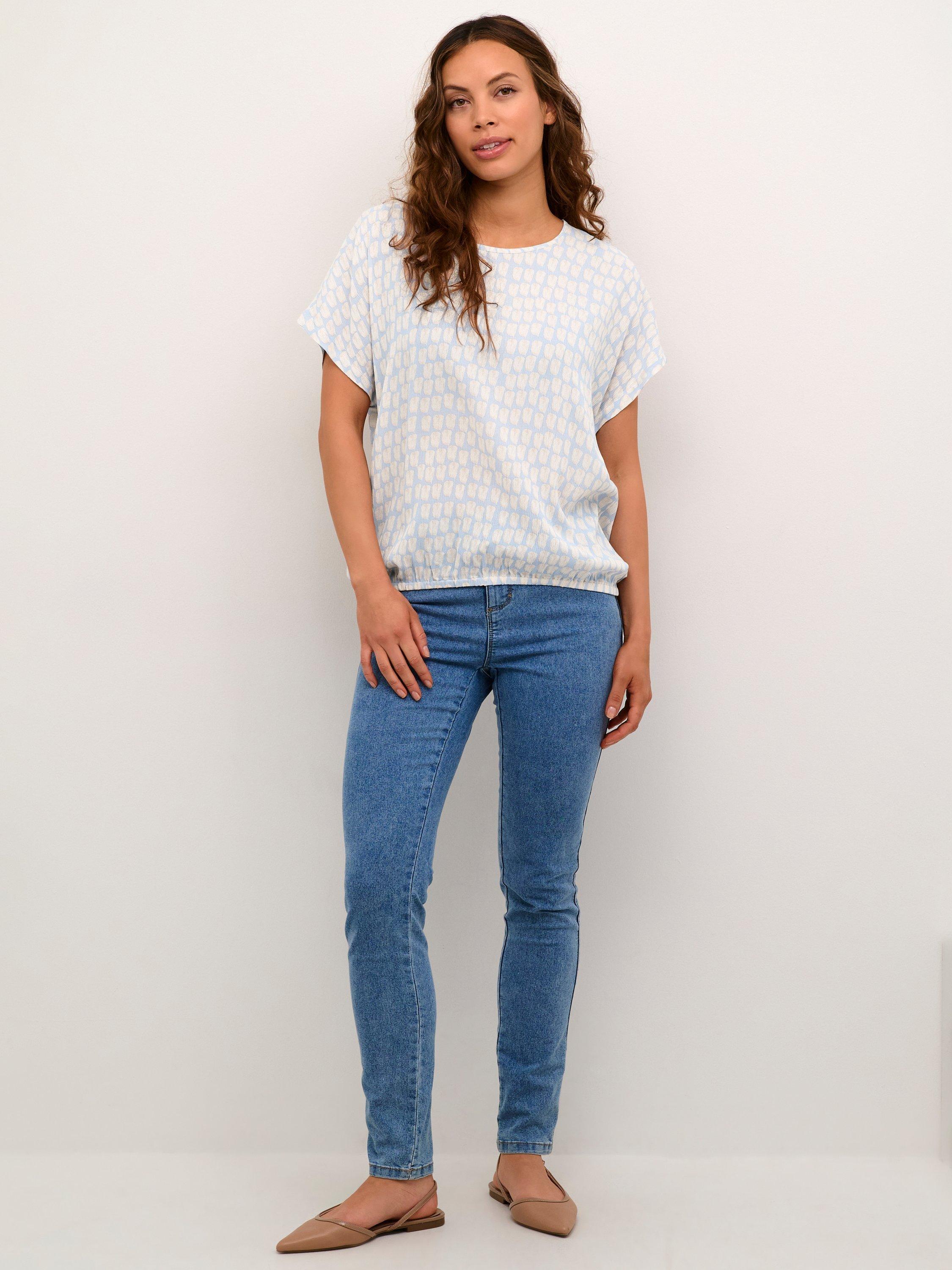 Product image 3 of 6, which shows KAFFE Lokia Abstract Squares Blouse, Blue/Multi, 8