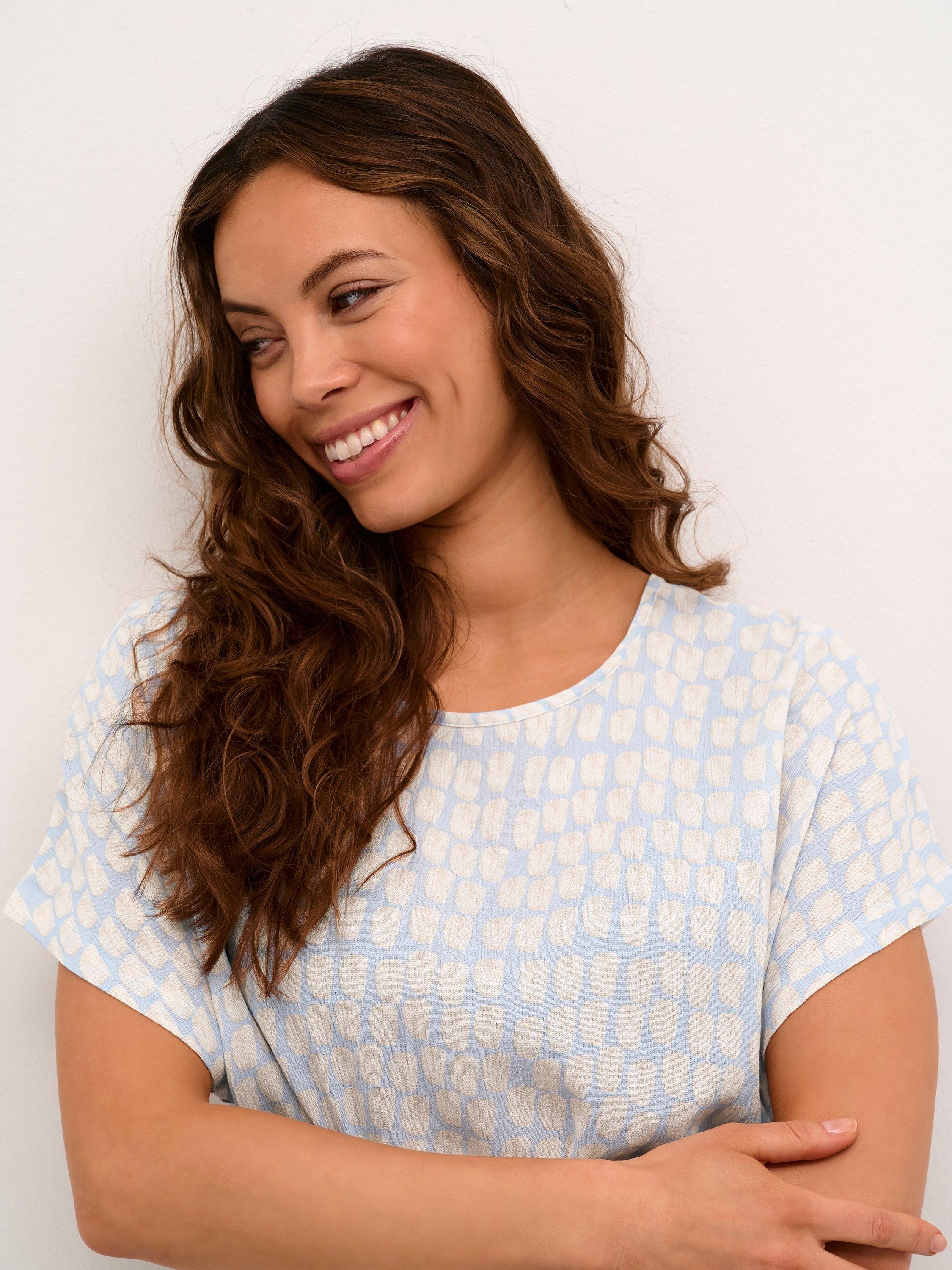 Product image 4 of 6, which shows KAFFE Lokia Abstract Squares Blouse, Blue/Multi, 8