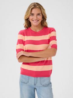 KAFFE Lizza Stripe Short Sleeve Jumper, Pink/Multi, Pink/Multi