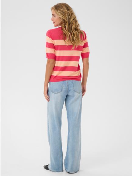 KAFFE Lizza Stripe Short Sleeve Jumper, Pink/Multi - view 2, Pink/Multi