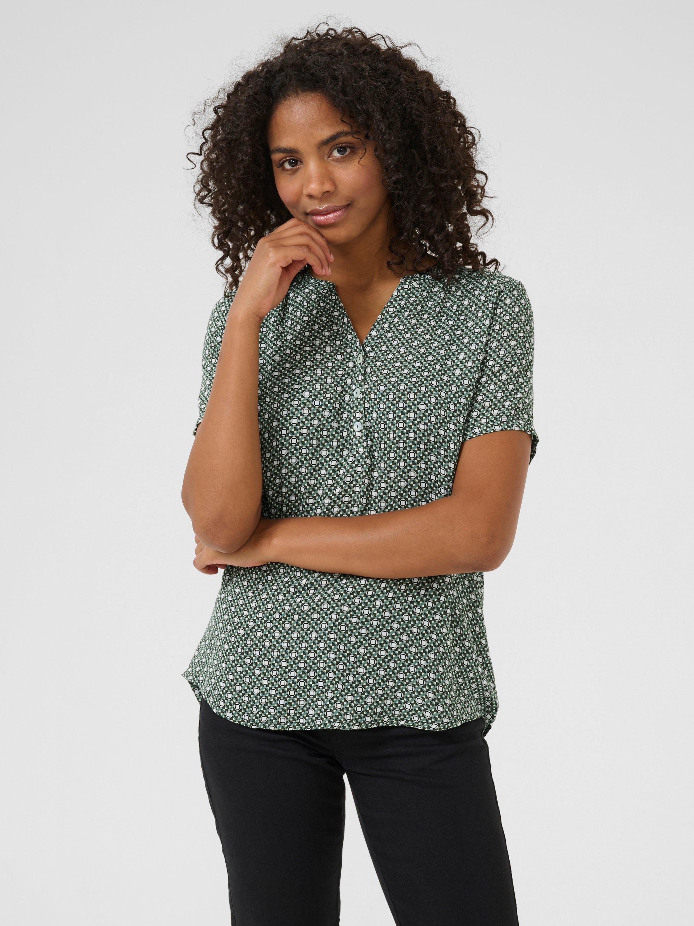 Product image 1 of 5, which shows KAFFE Alvine Grape Leaf V-Neck Blouse, Green/Multi, 8