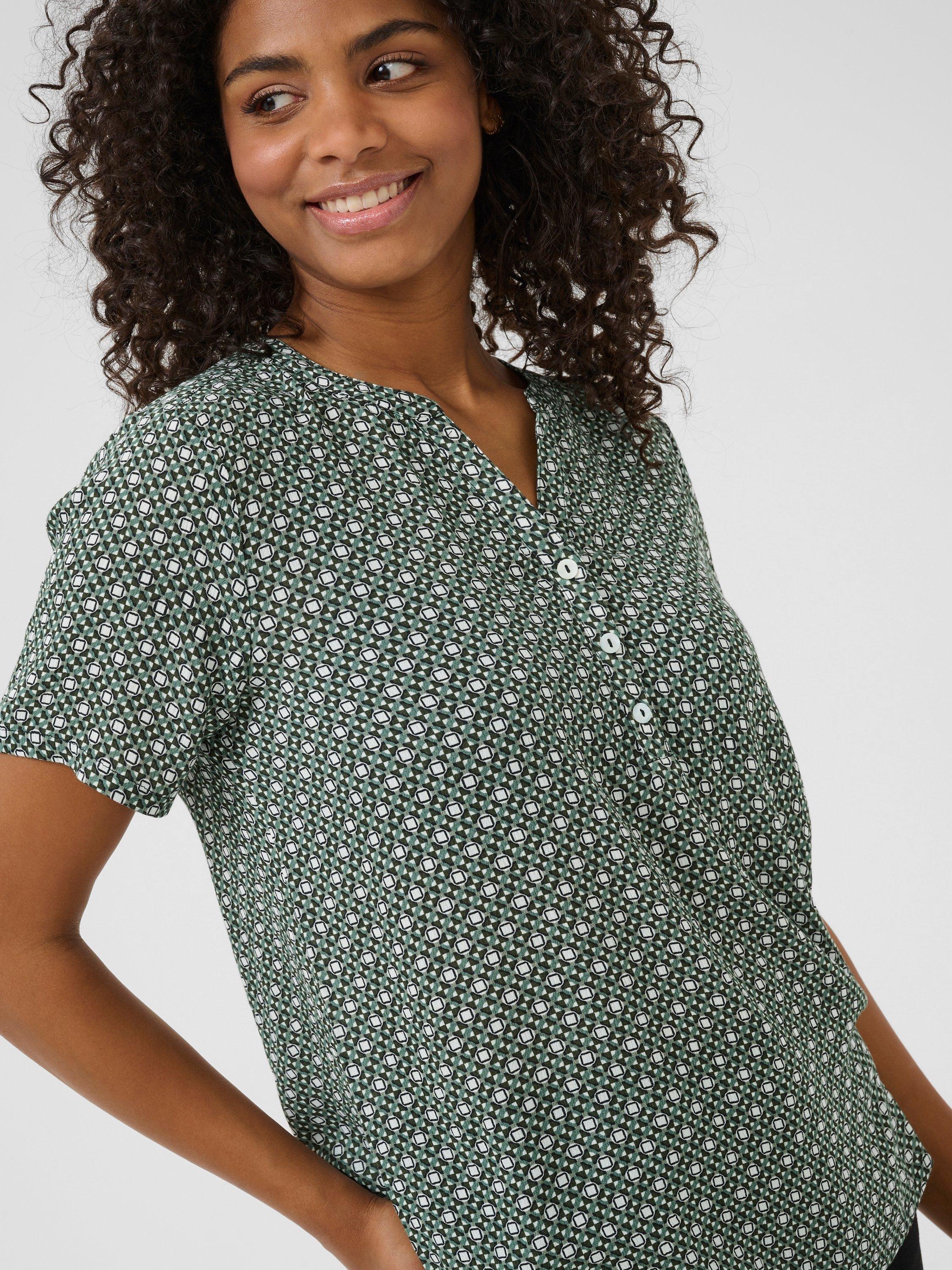 Product image 3 of 5, which shows KAFFE Alvine Grape Leaf V-Neck Blouse, Green/Multi, 8