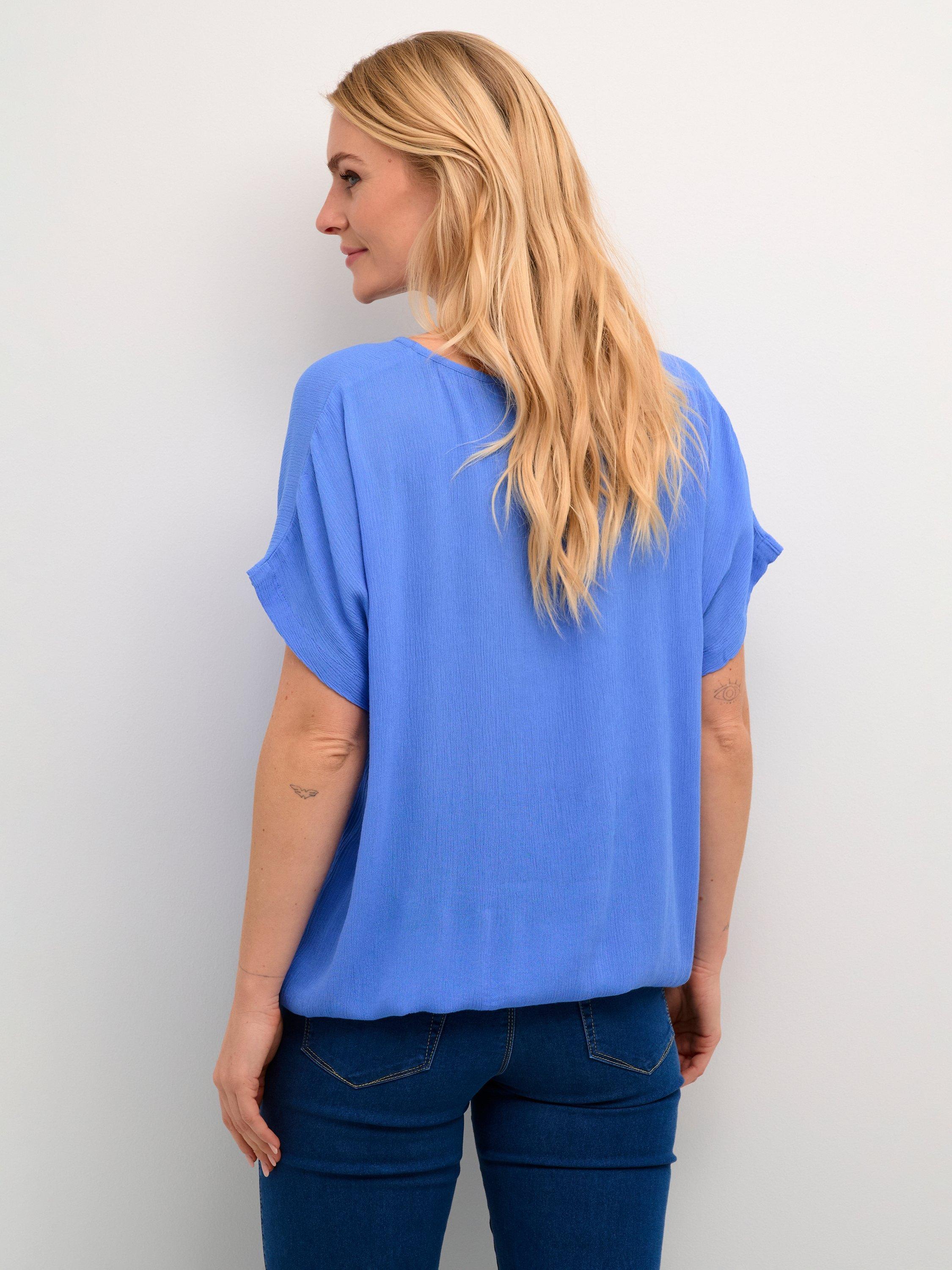 Product image 2 of 6, which shows KAFFE Amber Short Sleeve Blouse, Mid Blue, 8