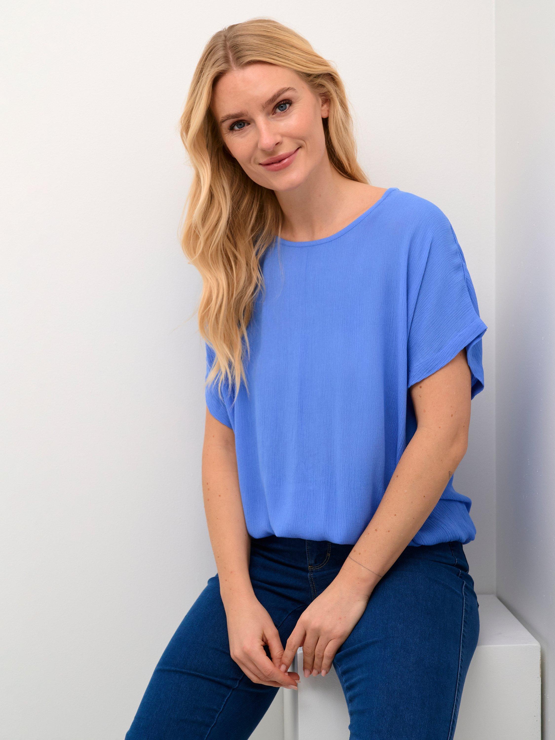 Product image 4 of 6, which shows KAFFE Amber Short Sleeve Blouse, Mid Blue, 8