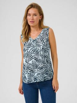 KAFFE Amber Leaf Print Top, Blue, Blue