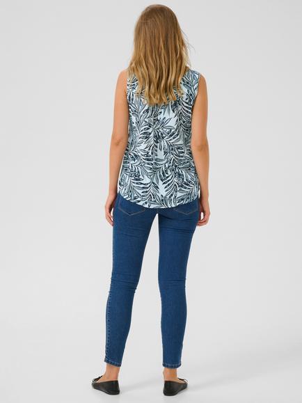 KAFFE Amber Leaf Print Top, Blue - view 2, Blue