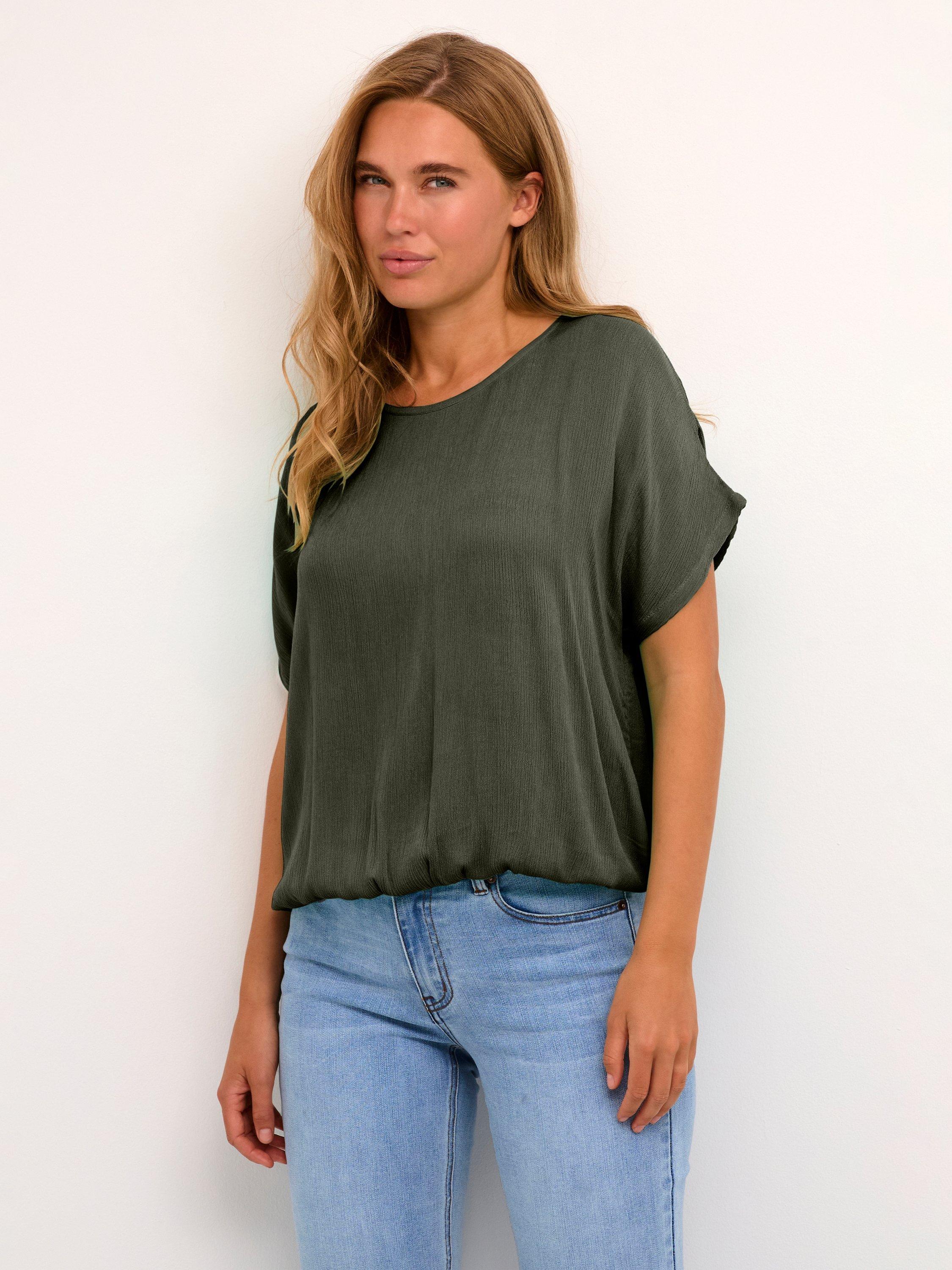 Product image 1 of 6, which shows KAFFE Amber Short Sleeve Blouse, Mid Green, 8