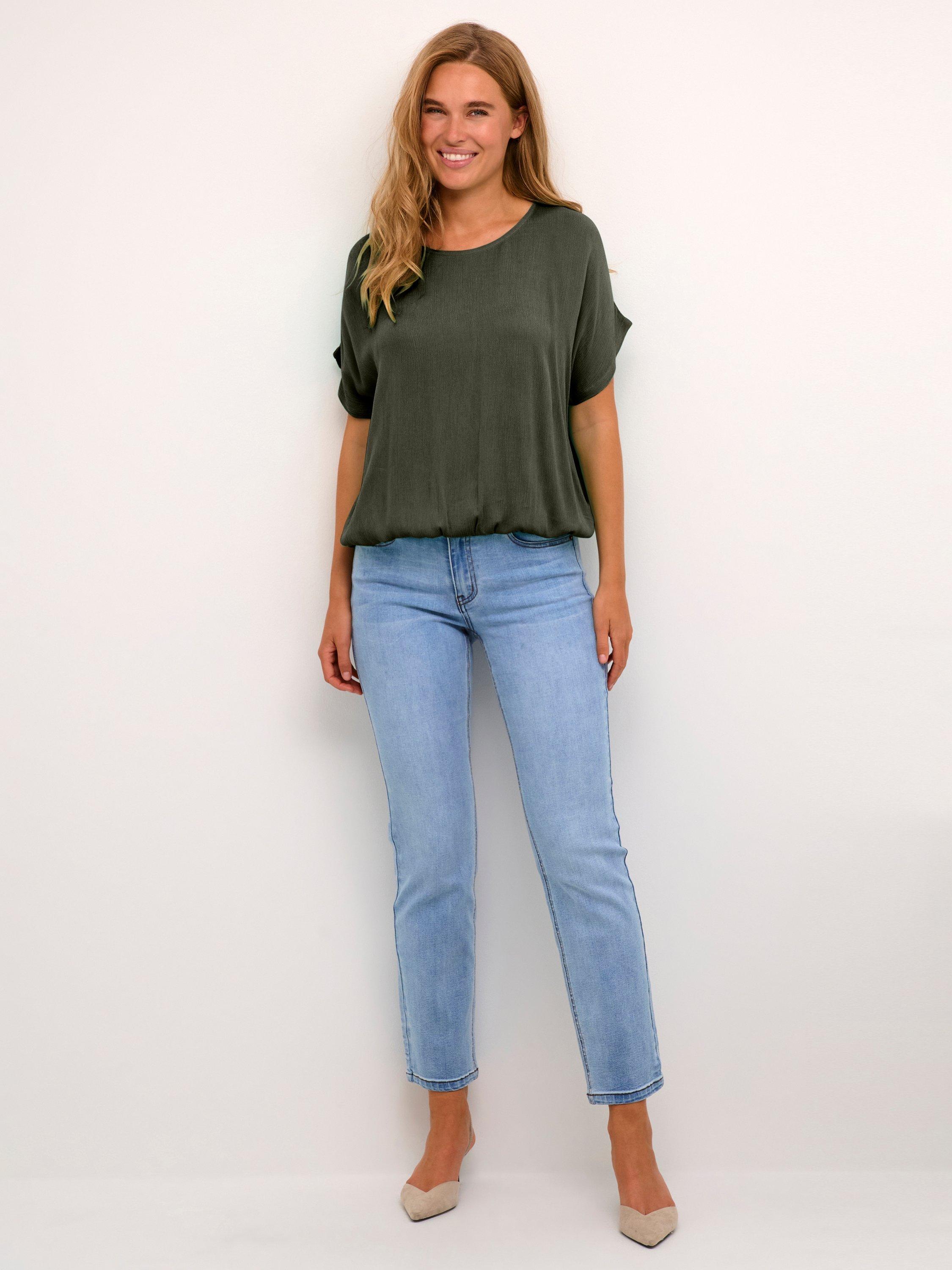 Product image 3 of 6, which shows KAFFE Amber Short Sleeve Blouse, Mid Green, 8