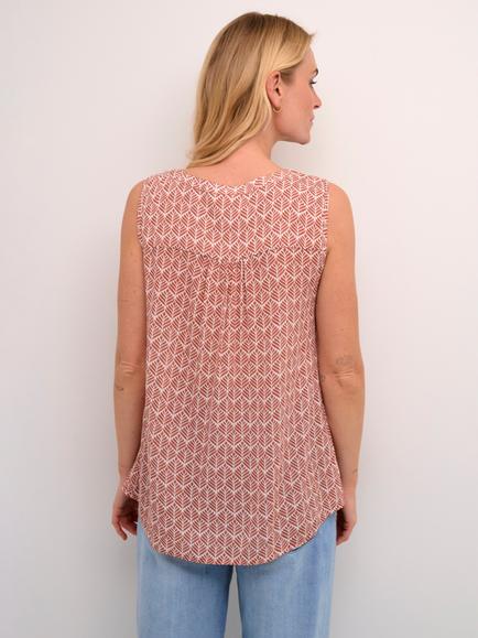 KAFFE Amber Abstract Sleeveless Blouse, Red/Multi - view 2, Red/Multi